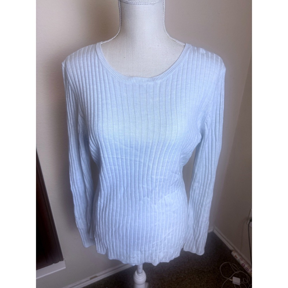 Ivanka Trump Ribbed Knit Sweater Light Blue Crew Neck Long Sleeve Large